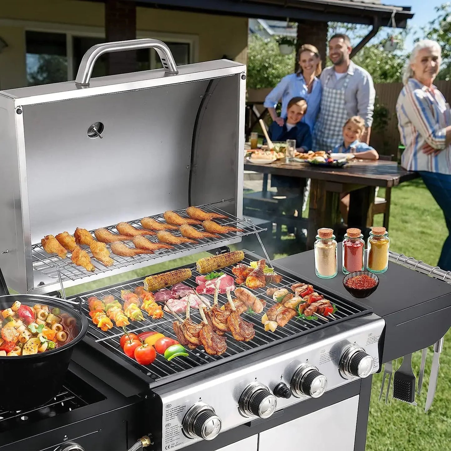 Gasbarbecue – Gas Grill – BBQ Grill – Trolley Barbecue – Outdoor Grill – 4+1 RVS Branders – Inclusief Thermometer