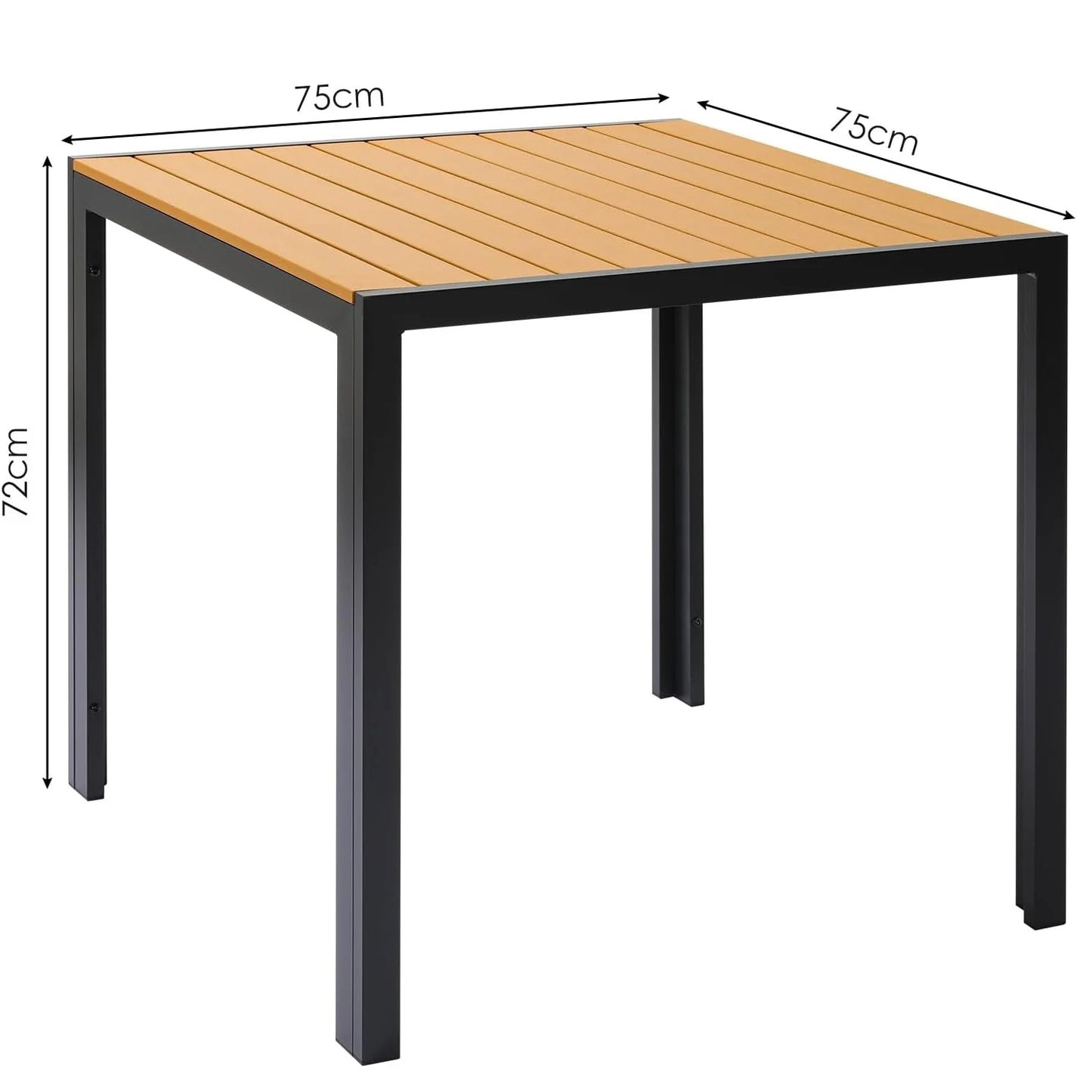 Tuintafel – Buiten tafel – Bistro tafel – Balkon tafel – Terras tafel – Hout-polymeer composiet blad – Zwart aluminium frame 75x75x72 cm - QUORE