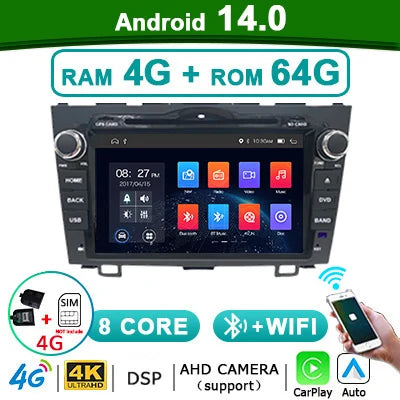 8 inch Autoradio – Multimedia Speler – 2DIN Systeem – Draadloze CarPlay – Android Auto – Android 14 Besturingssysteem – 4G LTE Verbinding – 128GB Opslag – Touchscreen