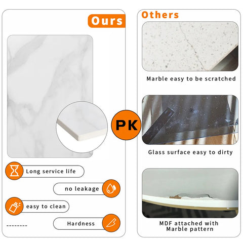 Table - Side Table - Marble Texture - Square Side Table - Modern Minimalist - Black Steel Frame - 40x40x58cm - White and Black