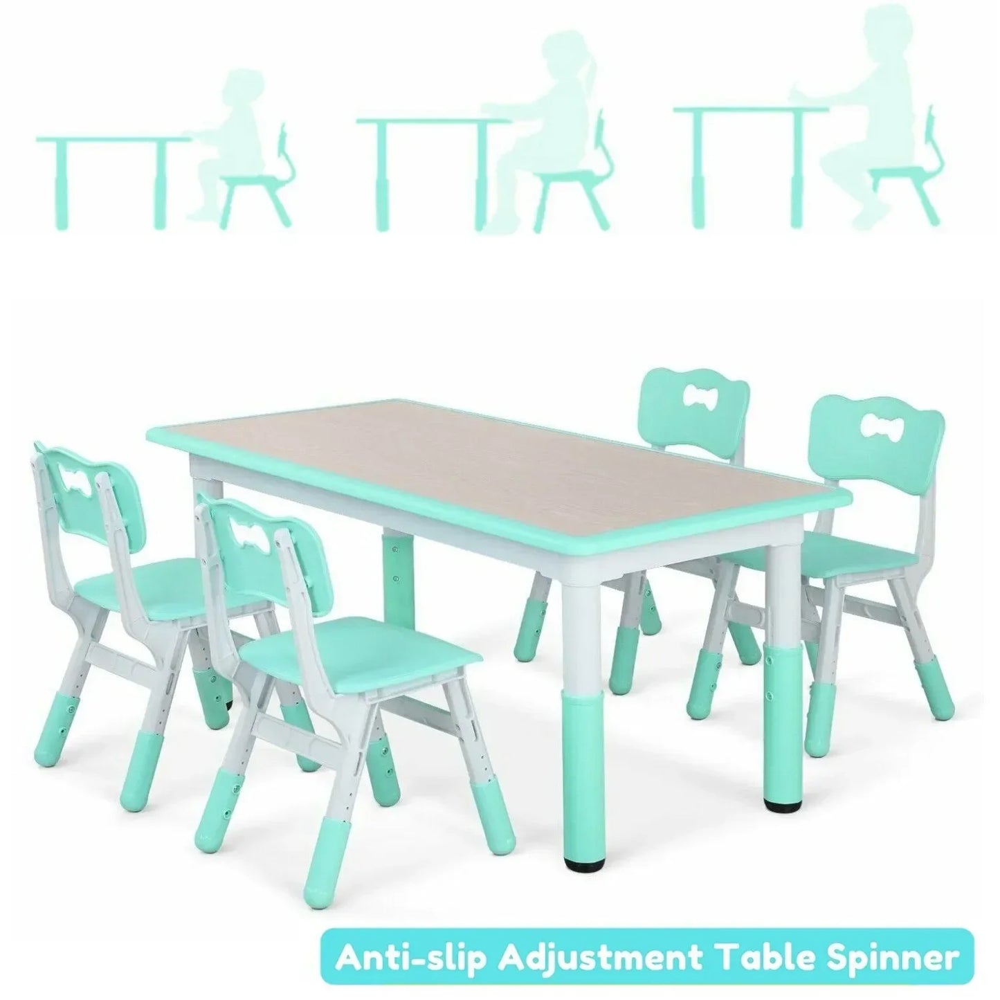 Kindermeubelset – Kinder Tafel En Stoelen – Speelset – Verstelbare Kindermeubels – Kindertafel Met Stoelen – Verstelbare Hoogte – Stevig Milieuvriendelijk Materiaal - Groen - QUORE