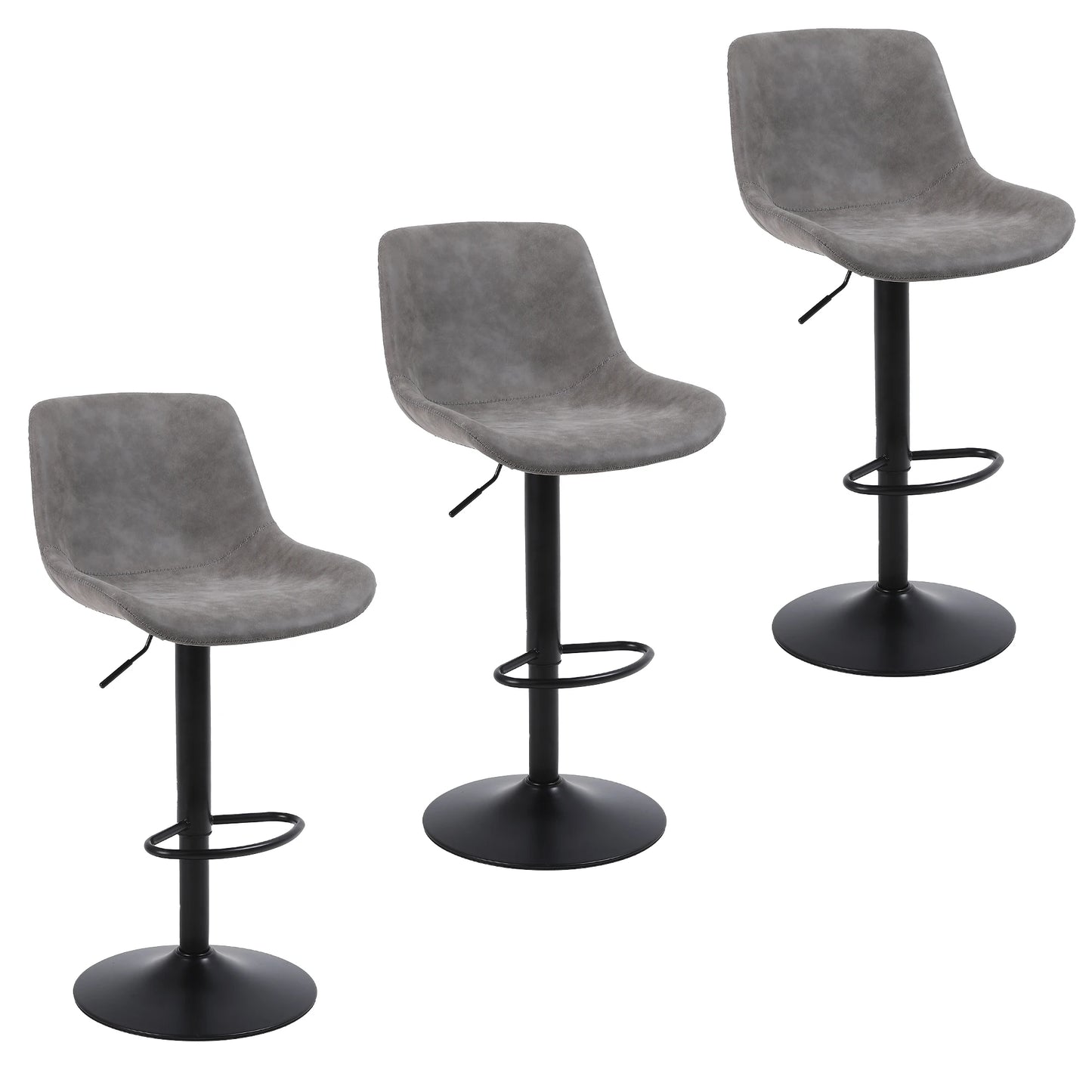Barstoelen Set van 3 – Barkrukken – Keukenstoelen – Draaistoelen – Verstelbare Stoelen – Grijs – 360° Draaifunctie – PU Leder Bekleding