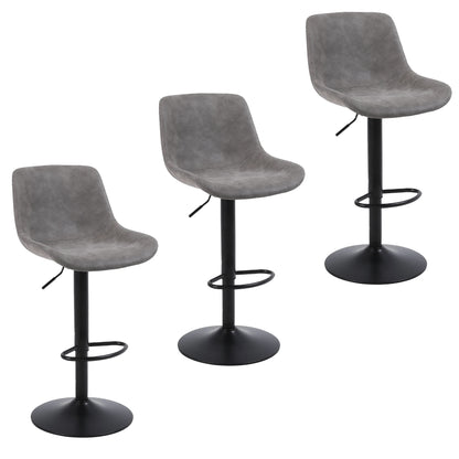 Barstoelen Set van 3 – Barkrukken – Keukenstoelen – Draaistoelen – Verstelbare Stoelen – Grijs – 360° Draaifunctie – PU Leder Bekleding