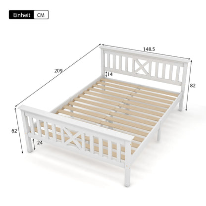 Tweepersoonsbed – Bedframe – Houten Bed – Massief Houten Bed – Slaapbed – 140x200 cm – Massief Dennehout – Lattenbodem Met Hoofdbord