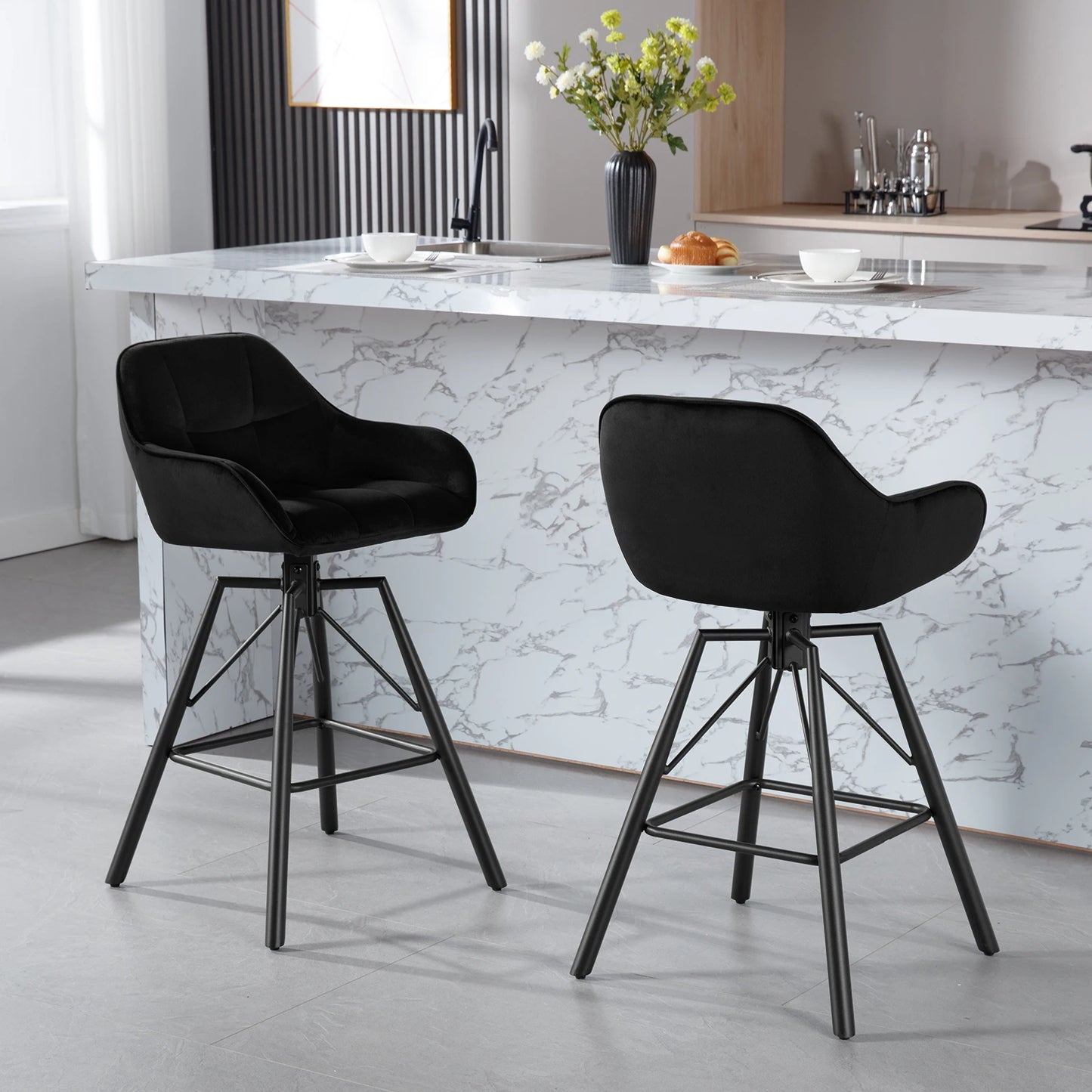 Barkruk – Barkrukken – Barstoel – Keukenstoel – Zitkruk – Velvet Bekleding – 360 Graden Draaibaar