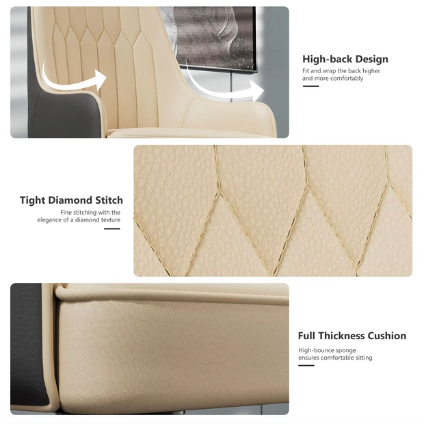 Chair - Dining Room Chairs - Set of 2 Dining Room Chairs - Faux Leather Design - Mid-Century Bar Stools - Wooden Legs - Comfortable Upholstery - For Kitchen - Dining Room - Living Room - 52x49x90cm - Cream White and Gray