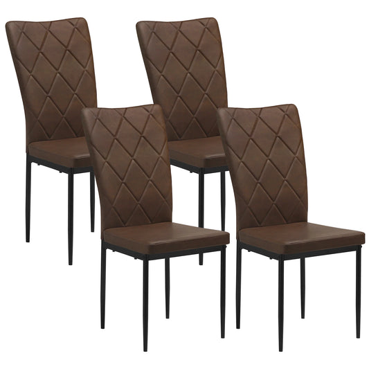 Stoel - Eetkamerstoelen - Set van 4 Leer Eetkamerstoelen - Ergonomisch - Metalen Poten - Hoge Rugleuning - Comfortabel & Stabiel – Voor Keuken - Eetkamer - 42x94.5x 59cm - Donkerbruin Leer - QUORE