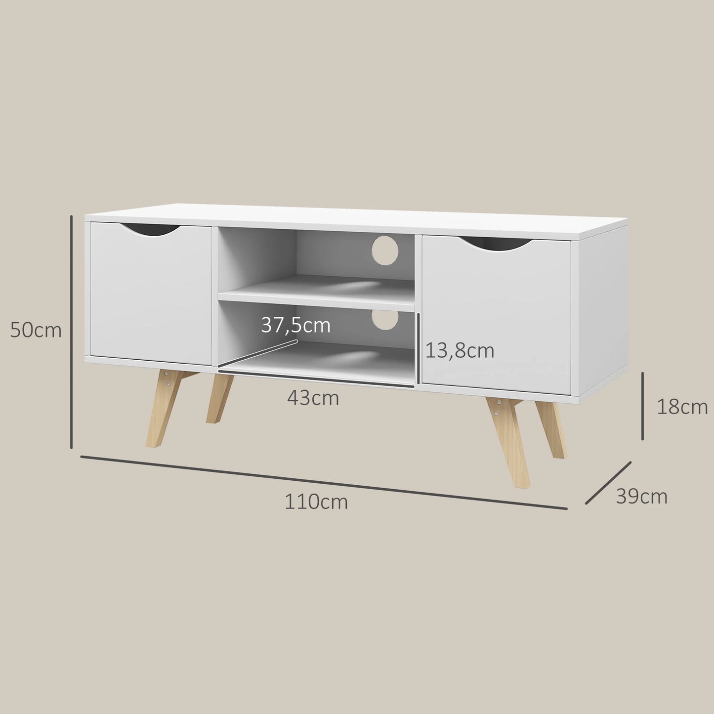 Tv-Standaard – Tv-Meubel – Tv-Kast – Mediameubel – Voor Televisies Tot 50 Inch – Met Kabeldoorvoeren