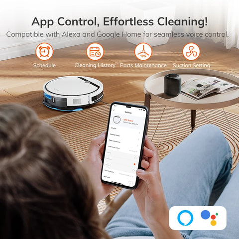 Mop System - Vacuum Cleaner - Robot Vacuum Cleaner - Cordless Vacuum Cleaner - Robot Vacuum Cleaner with Mop Function - Compatible with Alexa/Google/WiFi - 120mins - 3000Pa