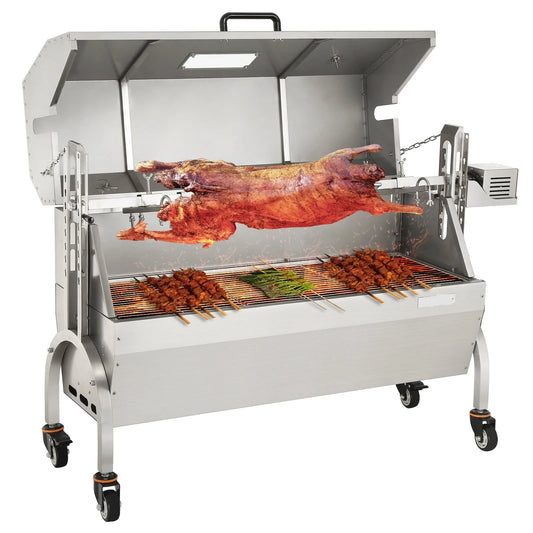 Electric BBQ Rotisserie Grill Kit - Grill Rotisserie Kit - 4RPM - Elektrische BBQ met Motor - RVS Automatische Grillset - Zeskantige Spitstang - BBQ heel Lamsvlees & Geit - Roestvrijstalen - 220V - 50W - Zilver