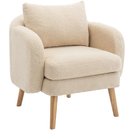 Fauteuil – Teddyvelours Stoel – Lounge Stoel – Relaxfauteuil – Zachte Bekleding – 14 Cm Dikke Zitting – Houten Constructie - 71 x 72 x 79 cm - Beige