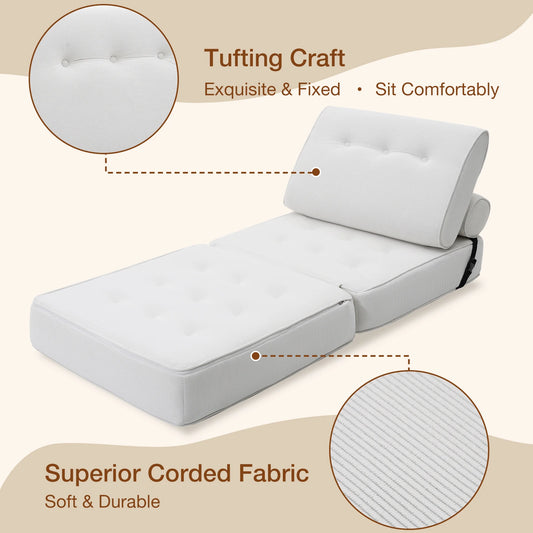 Inklapbare Slaapstoel – Slaapbank – Relaxstoel – Logeerstol – Bedstoel – Beige – Corduroy-Achtige Stof – Virgin Foam Matras