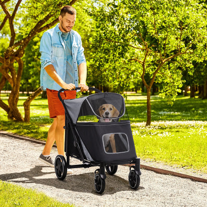 Hondenwagen – Hondenbuggy – Hondenbuggy Inklapbaar – Hondenkar – Dierenbuggy – Inklapbaar Met Eénklik – Geschikt Voor Middelgrote Honden Tot 30 Kg - 112 x 65 x 100 cm - Grijs