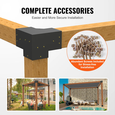 Pergola - Pergola Bracket Kit - Pergola Metal - Pergola Kit - Pergola Corner Connection - 4x4inch - 3 Way Easy Installation - For Gazebos Patio Pergolas Log Cabin Outdoor Hardware - 2PCs