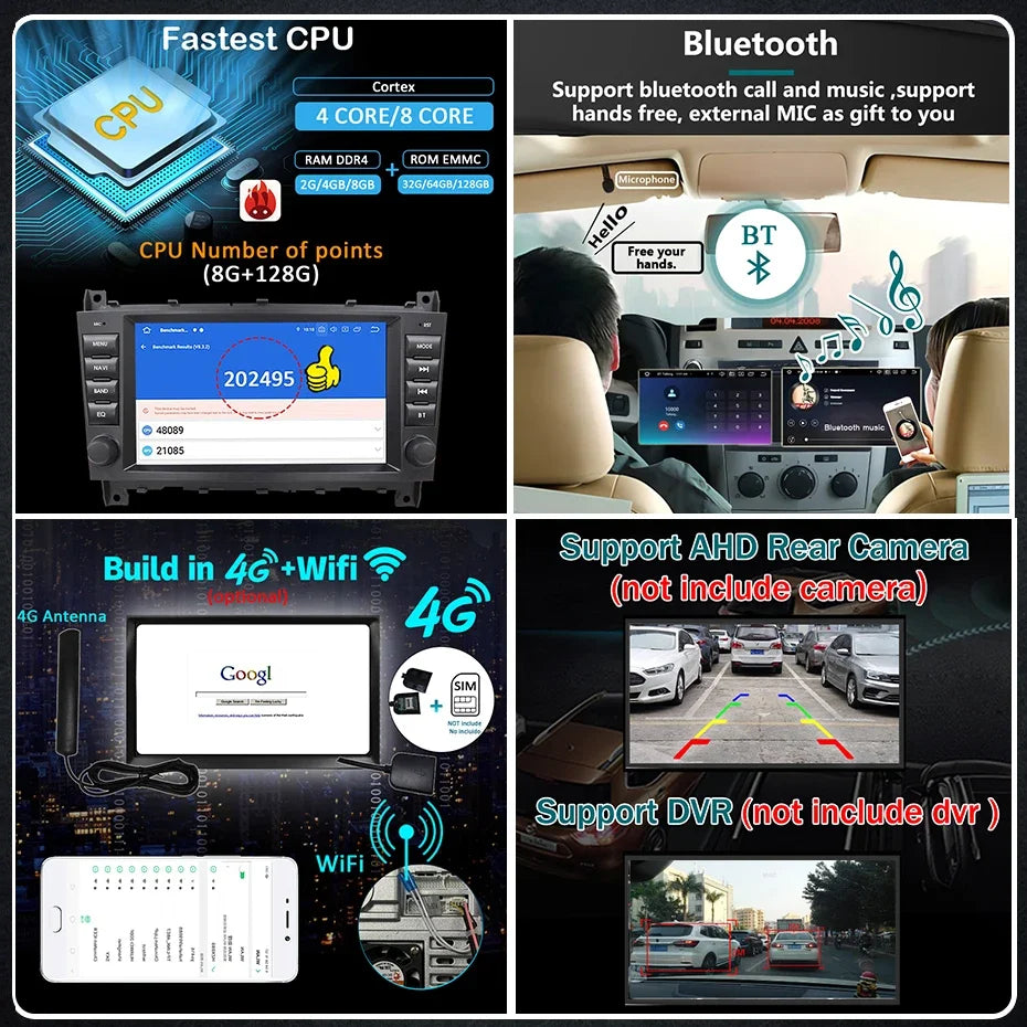 8" Multimedia Speler – Autoradio – Navigatie Systeem – Touchscreen – Dubbel Din – Android 14 – Draadloze CarPlay & Bluetooth