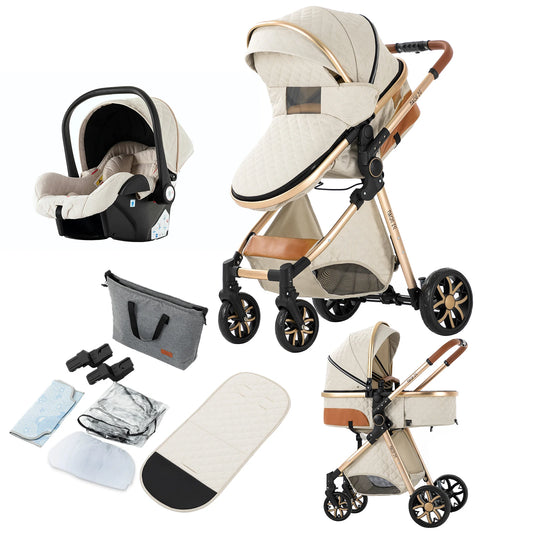 Kinderwagen - Buggy - Inklapbare Buggy - Opvouwbare Buggy - Inklapbare Buggy New Born - 3 in 1 -BabyWalker- High Landscape - Wit