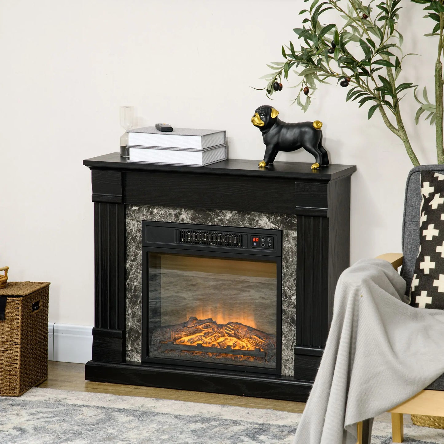 Elektrische Haard – Elektrische Open Haard – Sfeerhaard – Vlammenhaard – Haardkachel – 1800W Verwarming – Geschikt Voor 30 m² - QUORE
