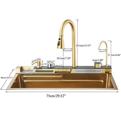 Keukenspoelbak - met Kraan - Digitaal Display - Temperatuurregeling - Waterval Waterfilter - Zeepdispenser – Grote Capaciteit - RVS - Goud