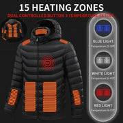 Verwarmingsjas - Verwarmde Bodywarmer - Verwarmde Kleding - 15 Areas Verwarmde Jas - Unisex - Winter Outdoor - Verstelbare Verwarmingsjas - USB Aangedreven - Thermische Jas voor Skiën Kamperen - Maat XXL - Zwart
