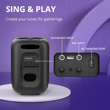 Bluetooth Speaker - Speakers - Partybox - Muziekbox - 120W - met 2 Microfoons - Gitaaringang en 3-Weg Geluidssysteem - Draagbare Speaker - Karaoke - met Lichtshow en Bedrade/Built-in Mic - Zwart
