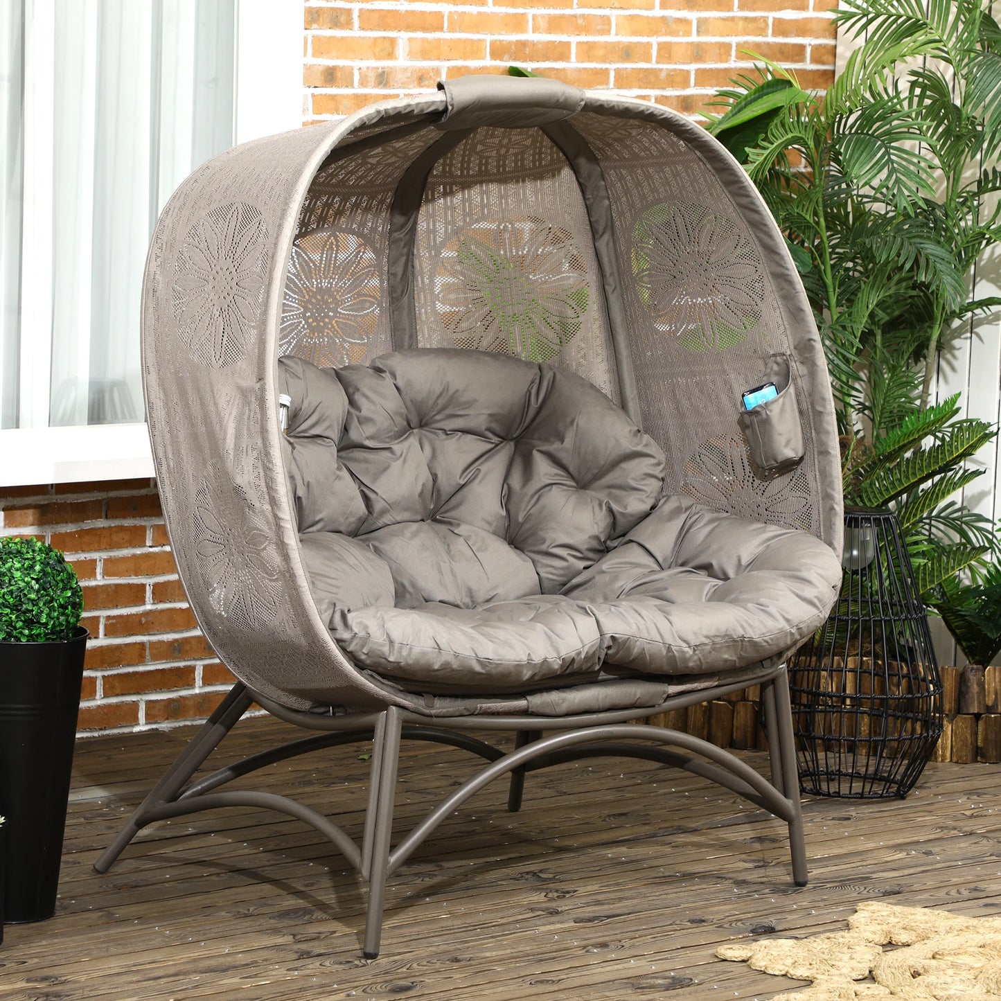 Dubbele Buitenstoel – Loungestoel – Buitenzaastoel – Balkonstoel – Tuinstoel – Inklapbaar Ontwerp – Stevig Stalen Frame