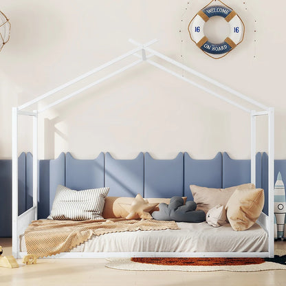 Kinderbed – Kinderbedden – Peuterbed – Vloerbed – Huisbed – Wit – 140x200 cm – Met Stabiel Metalen Frame – Uniek Huisvormig Design