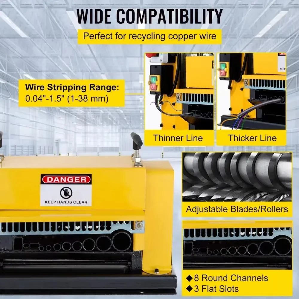Sihao 370W Electric Wire Stripping Machine 10 Blades 1.5mm-38mm 1mm-38mm Portable Cable Stripper for Removing Plastic Rubber