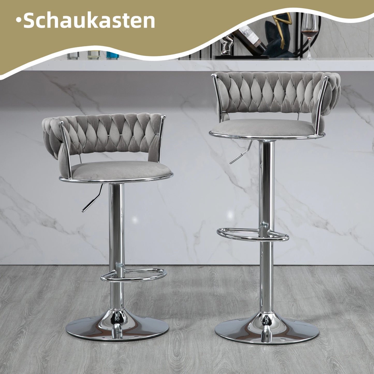 Barkrukken – Draaibare Krukken – Keukenstoelen – Barstoelen – 360 Graden Draaibaar – Verstelbare Hoogte – Velvet Bekleding - 54 x 46 x 97 cm - Grijs