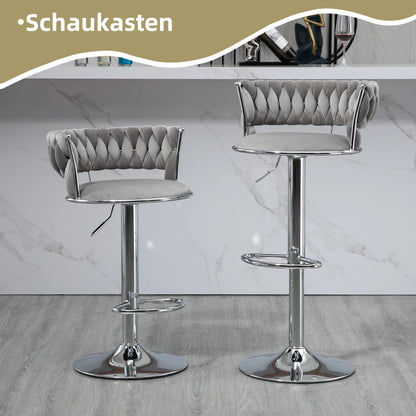 Barkrukken – Draaibare Krukken – Keukenstoelen – Barstoelen – 360 Graden Draaibaar – Verstelbare Hoogte – Velvet Bekleding - 54 x 46 x 97 cm - Grijs