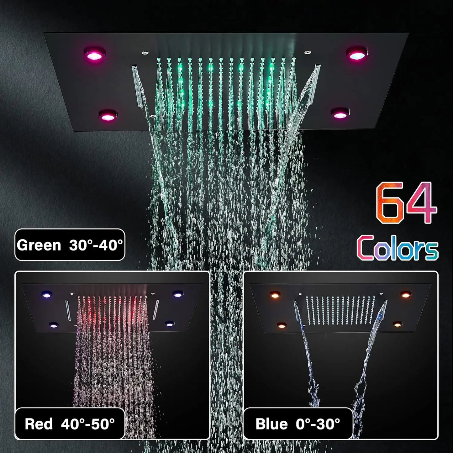 Douche - Regendouche - Douchewand - Douchekolom - Douchepanelen - LED Thermostatische Regendouche – Plafondmontage, Waterval & Afstandsbediening - Matte Zwart