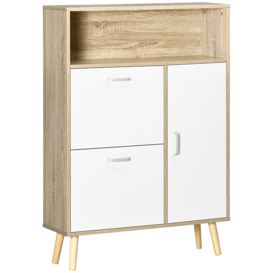 Schoenenkast – Schoenenrek – Schoenenopberger – Schoenenmeubel – Opbergruimte Voor 8 Paar – Verstelbare Lades - 80 x 25.5 x 112.5 cm - Wit & Natuurlijk Hout - QUORE