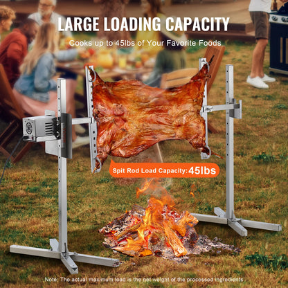 Electric BBQ - Barbecue Grill - Rotisserie Grill Kit - Braadstandaard - Automatisch - 42W Motor - Hoogte Verstelbaar - Universeel - Spitstang - Met Hitteschild - RVS - 139 x 56.5 x 84 cm - Zilver