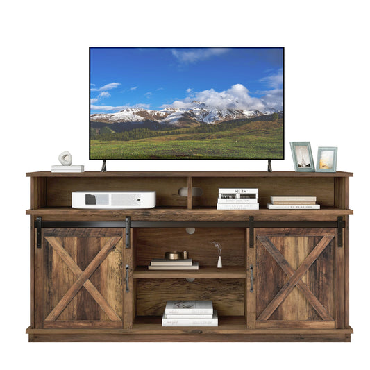 Tv-Meubel – Tv-Kast – Tv-Stand – Opbergmeubel – Schuifdeuren – Tot 65 Inch – Verstelbare Planken - 148 x 40 x 70 cm - Bruin