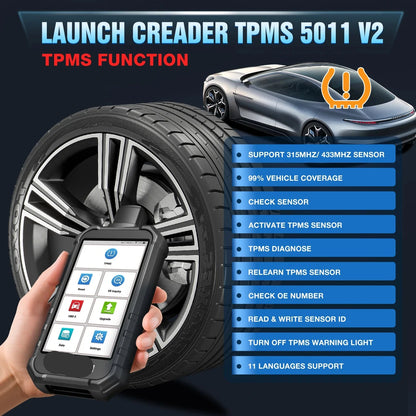 TPMS Diagnosetool – Bandenspanning Meter – Sensor Resetter – OBD-II Scanner – Android Systeem – 5 Inch Scherm – 12 Resetfuncties
