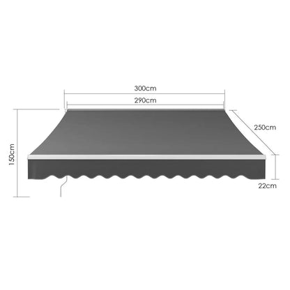 Uitschuifbare Zonwering – Handmatige Zonnescherm – Balkon Zonwering – Terras Schaduw – Aluminium Frame – Waterdicht Polyester -300x250cm
