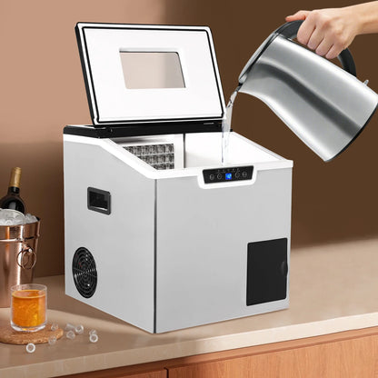 2-in-1 Ice Maker and Crusher, LCD Display, Auto Cleaning, Safety Alerts, Durable ABS & Stainless Steel, Perfect for Home or Cafe