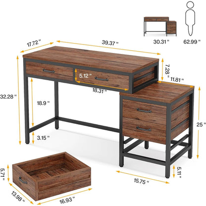 Make-up Tafel – Visagie Tafel – Schoonheidstafel – Beauty Tafel – Kaptafel – Bruin Hout – 5 Lades + Zijlade – Compact Design - QUORE