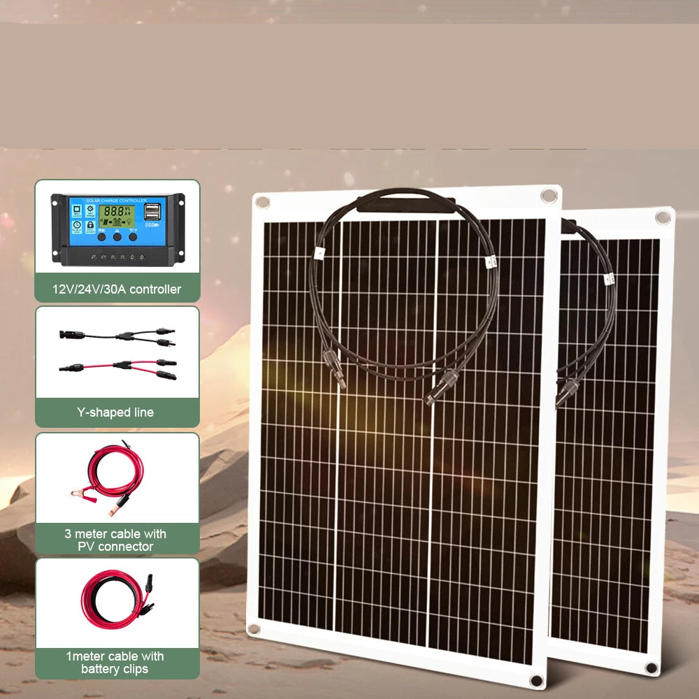 Zonnepanelen - Monokristallijne Zonnepaneel Kit - Flexibel - Zonne Energie - 100W - Waterdichte - voor Camping, RV & Off-grid Gebruik - QUORE