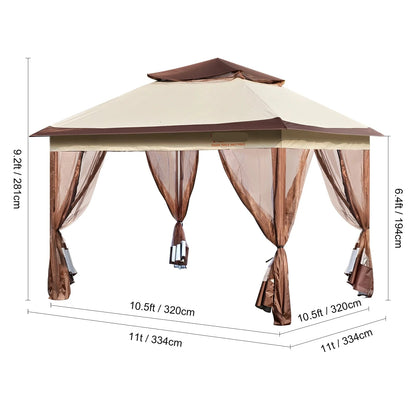 Gazebo Pop-Up Tent - Tuinpaviljoen - Kampeertent - Overkapping - Paviljoen - Opvouwbare Partytent - Tenten - Waterdichte - 11x11ft - voor Buiten