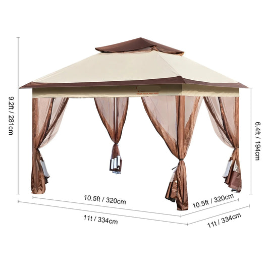 Gazebo Pop-Up Tent - Tuinpaviljoen - Kampeertent - Overkapping - Paviljoen - Opvouwbare Partytent - Tenten - Waterdichte - 11x11ft - voor Buiten