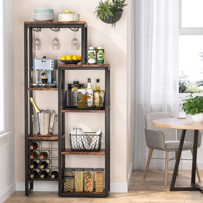 Wijnrek Industrieel – Drankkast van Hout en Metaal – Wijnkast met Wijnglashouders & Flessenhouders – 175 x 80 x 31,5 cm – Stijlvol en Functioneel
