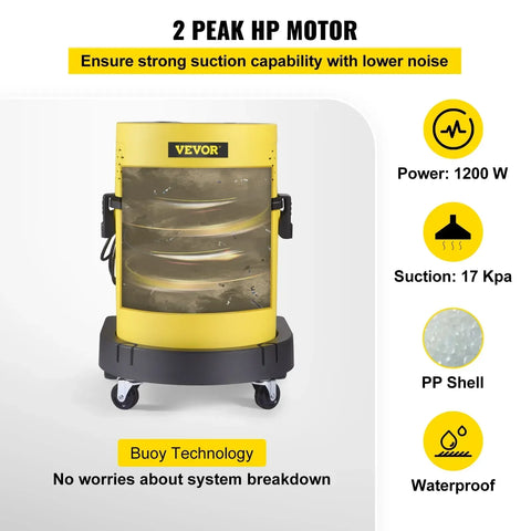 Vevor - Nat & Droog Stofzuiger - 5,3 Gallon - 220V - 1600W - HEPA & Spons - 17 kilowattuur - Afstandsbedieningshendel - 5 borstels - Geel