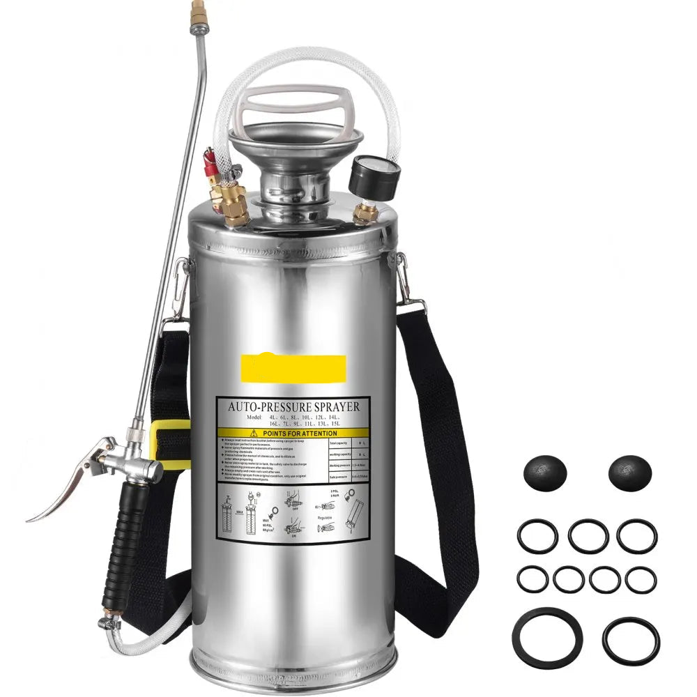 RVS Tuinsproeier - Rugspuit - Onkruidsproeier - Sproeier - Drukspuit - 8L - Handpomp - Verstelbare Messing Nozzle - voor Tuin - Reiniging - Desinfectie