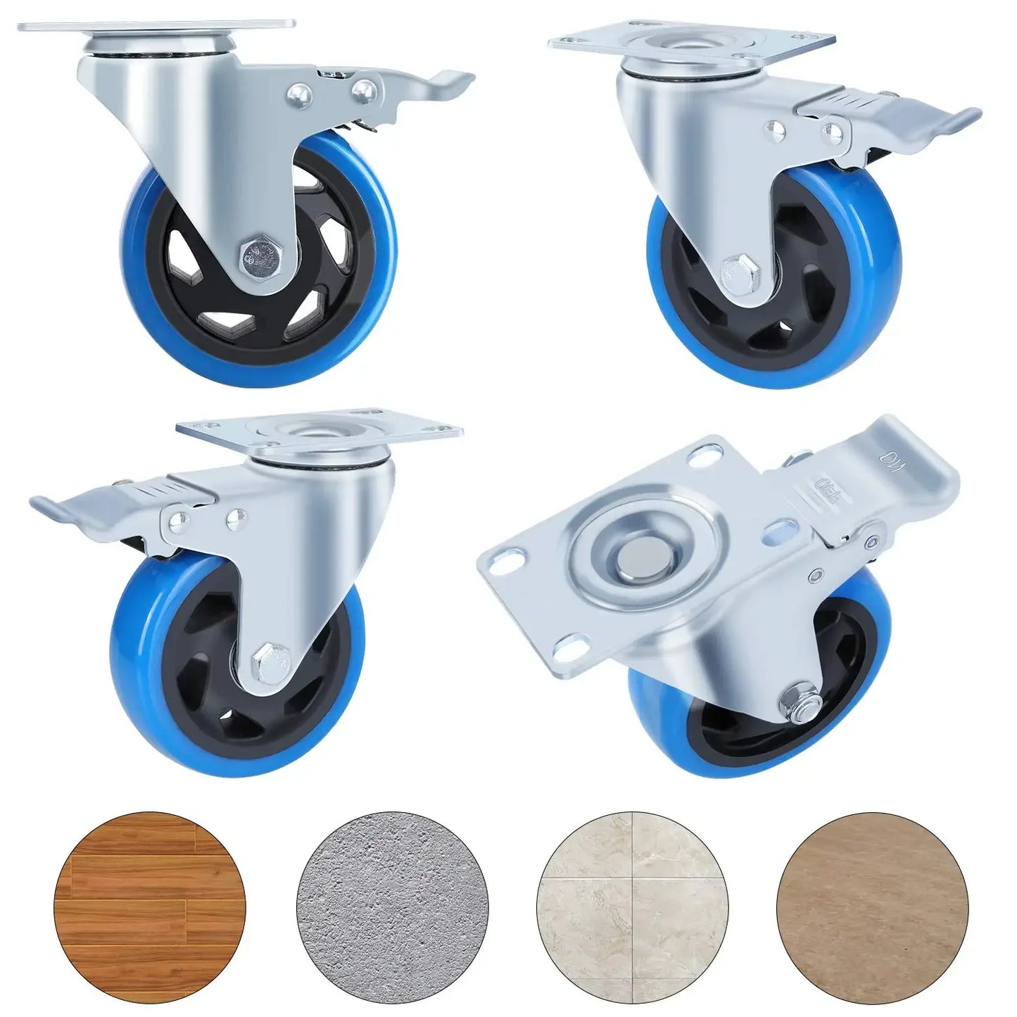 Zwenkwielen – Zwenkwiel Set – Meubelwielen – Transportwielen – Remwielen – 100mm Diameter – Draagvermogen 150kg - QUORE