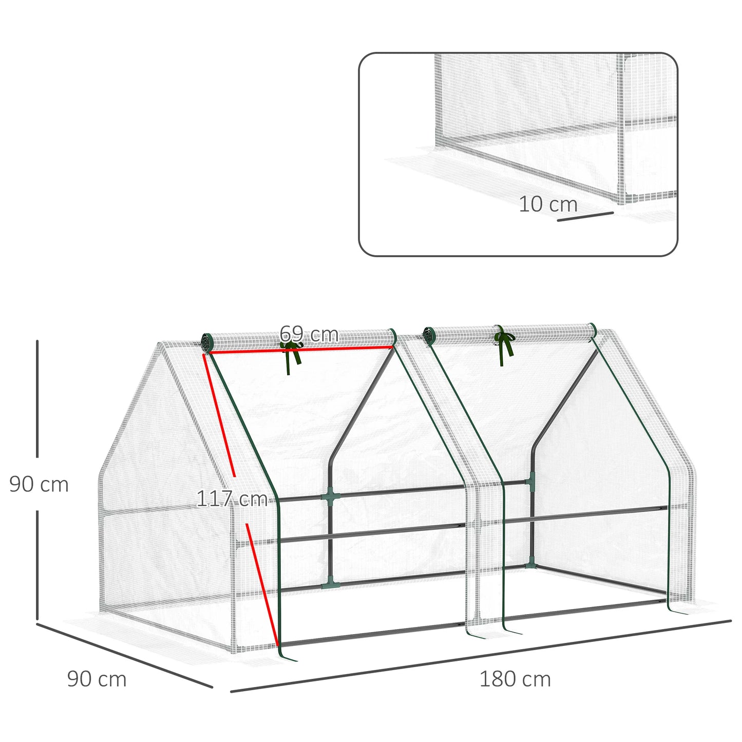 Miniserre - Kweekkas - Stevig metalen frame - 180x90x90 cm - Waterdichte Foliekas - met Ritsdeuren - Voor Terras - Balkon & Tuin - QUORE