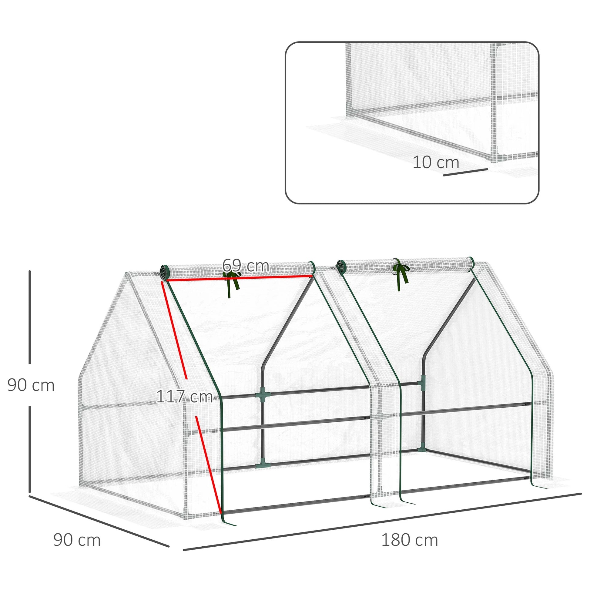 Miniserre - Kweekkas - Stevig metalen frame - 180x90x90 cm - Waterdichte Foliekas - met Ritsdeuren - Voor Terras - Balkon & Tuin - QUORE