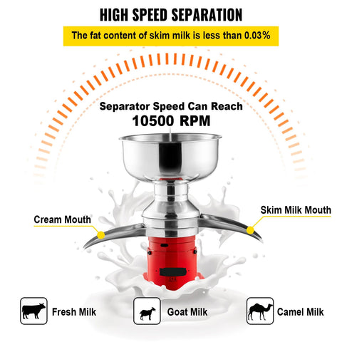 Electric Milk Cream Separator - 30W - 220V - 50L/H - Centrifugal Separator - Stainless Steel - Skimmer - Household Buttermilk Skimming Machine - Red