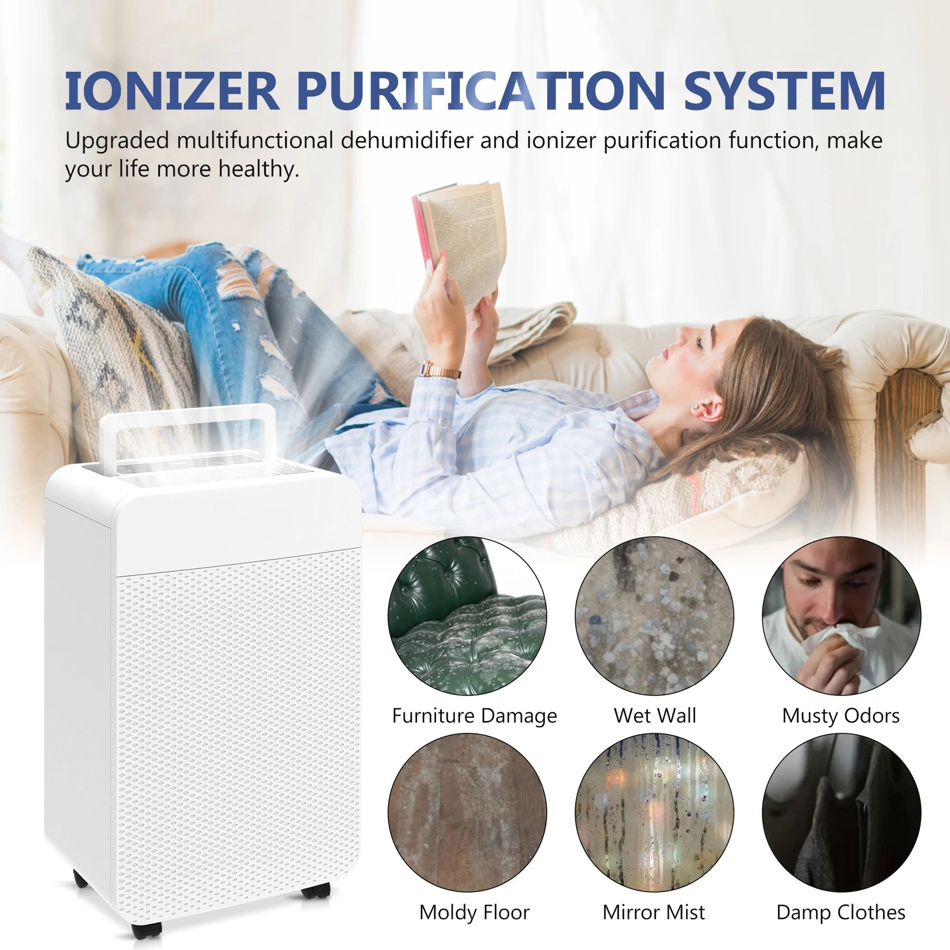 Luchtontvochtiger – Vochtbestrijder – Ontvochtiger – Air Dehumidifier – 25 Liter Per Dag – 5,5 Liter Tank – Stil Minder Dan 45 dB - QUORE
