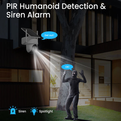 Beveiligingscamera - Camerabewaking - Draadloos - voor Buiten - 4 Stuks - 2K Ultra HD - met Zonnepaneel - Sirene-alarm - Humanoïde detectie - Tweerichtingsaudio - 4CH - NVR Recorder - Wit