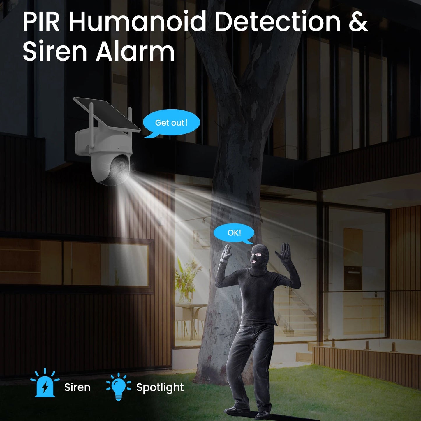 Beveiligingscamera - Camerabewaking - Draadloos - voor Buiten - 2 Stuks - 2K Ultra HD - met Zonnepaneel - Sirene-alarm - Humanoïde detectie - Tweerichtingsaudio - 4CH - NVR Recorder - Wit